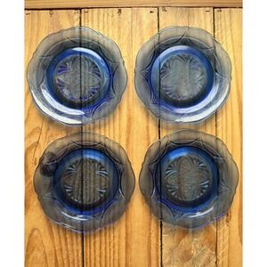 4 Hazel Atlas Cobalt Blue Depression Glass ROYAL LACE Bread & Butter Plates 6"